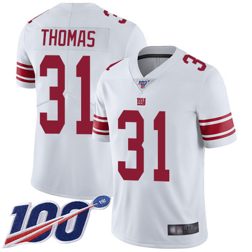 Men New York Giants #31 Michael Thomas White Vapor Untouchable Limited Player 100th Season Football NFL Jersey